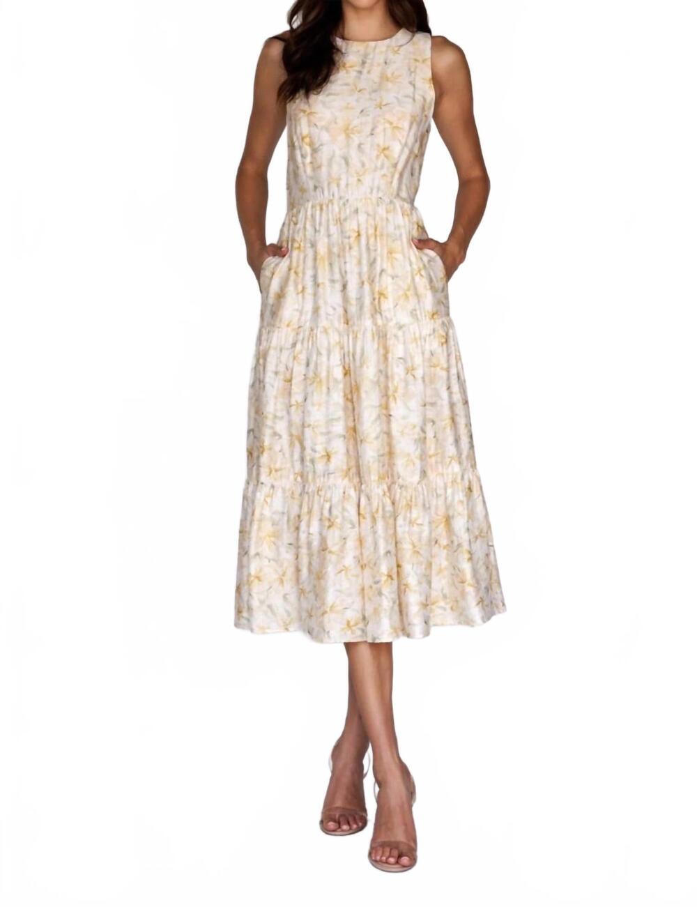 NEW STORIA tiered floral dress in ivory/ yellow